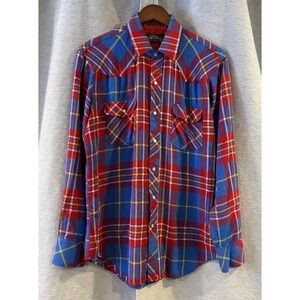 Pearl Snap Shirt Mens M Red Plaid Soft Acrylic Outdoors Greatland Sportswear